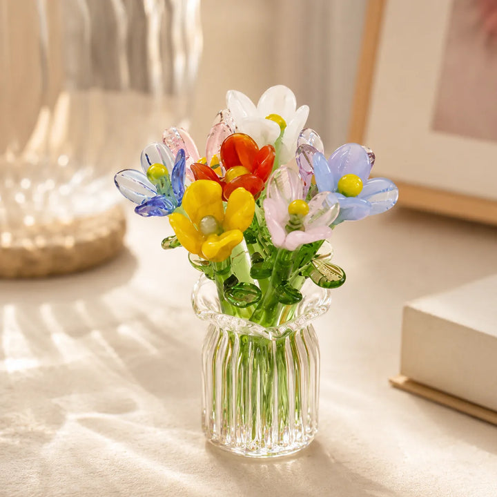 Bloom Hand-Blown Glass Flower Set with vase