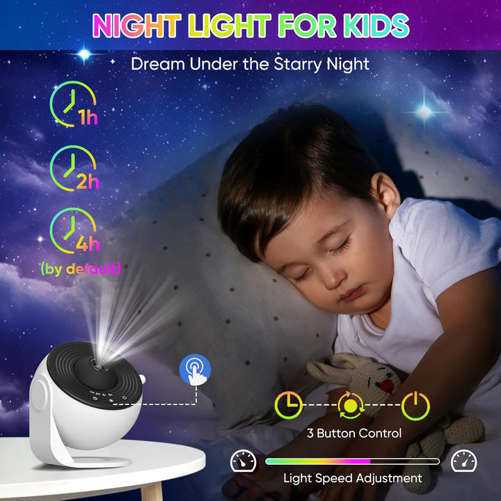 Celestial Dreams 360° Rotating Galaxy Projector with HD Films Star Light
