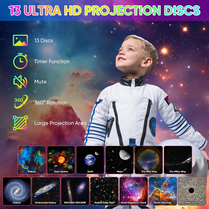 Celestial Dreams 360° Rotating Galaxy Projector with HD Films Star Light