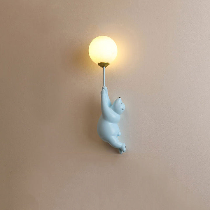 Blue Resin Bear Balloon Wall Lamp front view