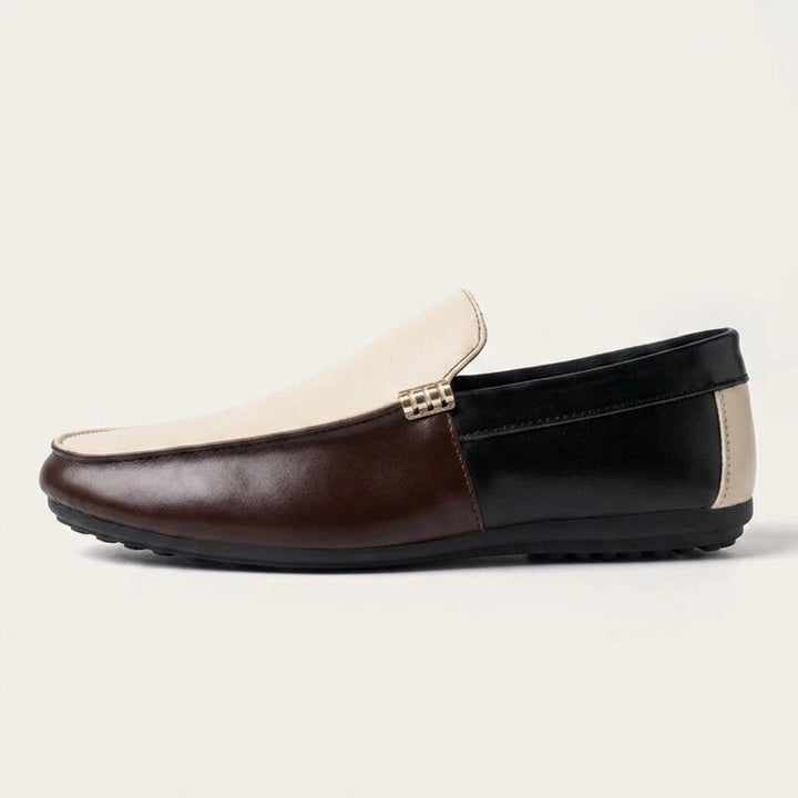 Two-tone vegan leather loafers top view