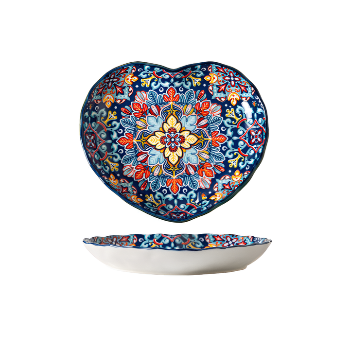 Crimson Floral Glazed Deep Plates – detail view