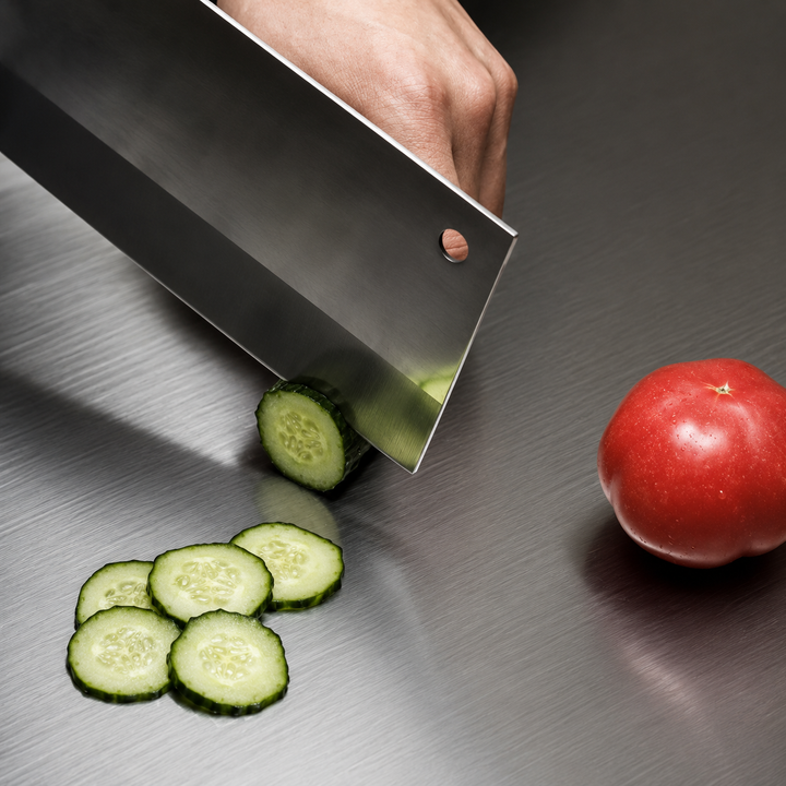Double-Sided Steel Cutting Board angled view