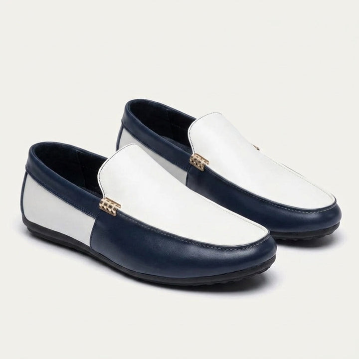 Two-tone vegan leather loafers side profile