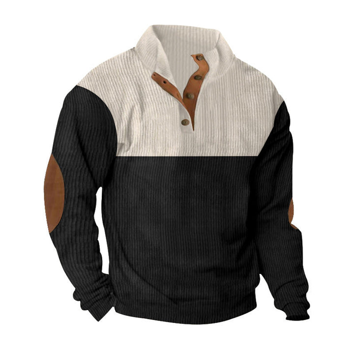 Cotton-Blend Pullover with Loose Fit and Stand-Up Collar for Men