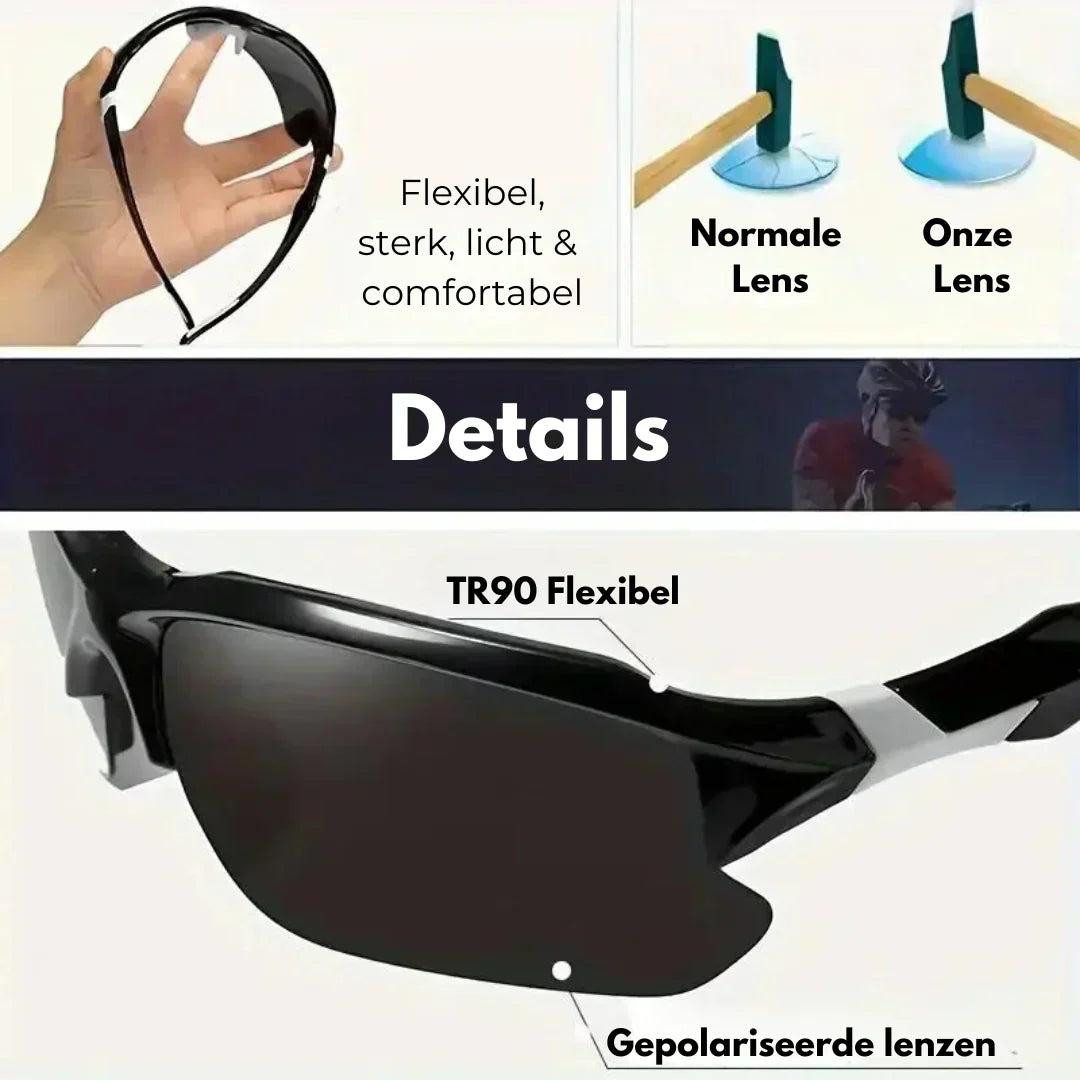 Polarized Sports Sunglasses flexible frame and lens detail