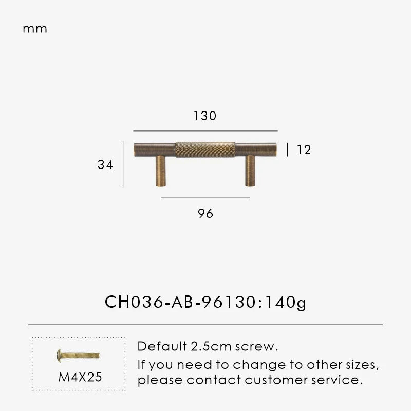 Antique Brass Cross-Knurled Cabinet Pull 5.11 inch