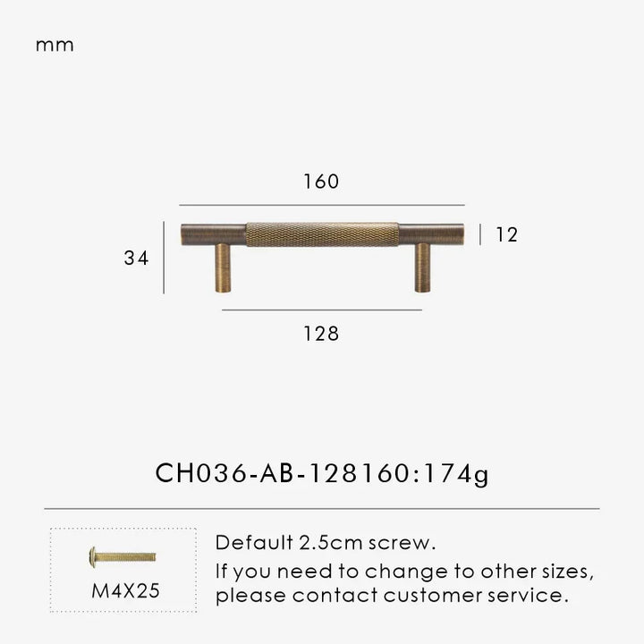 Antique Brass Cross-Knurled Cabinet Pull 6.29 inch