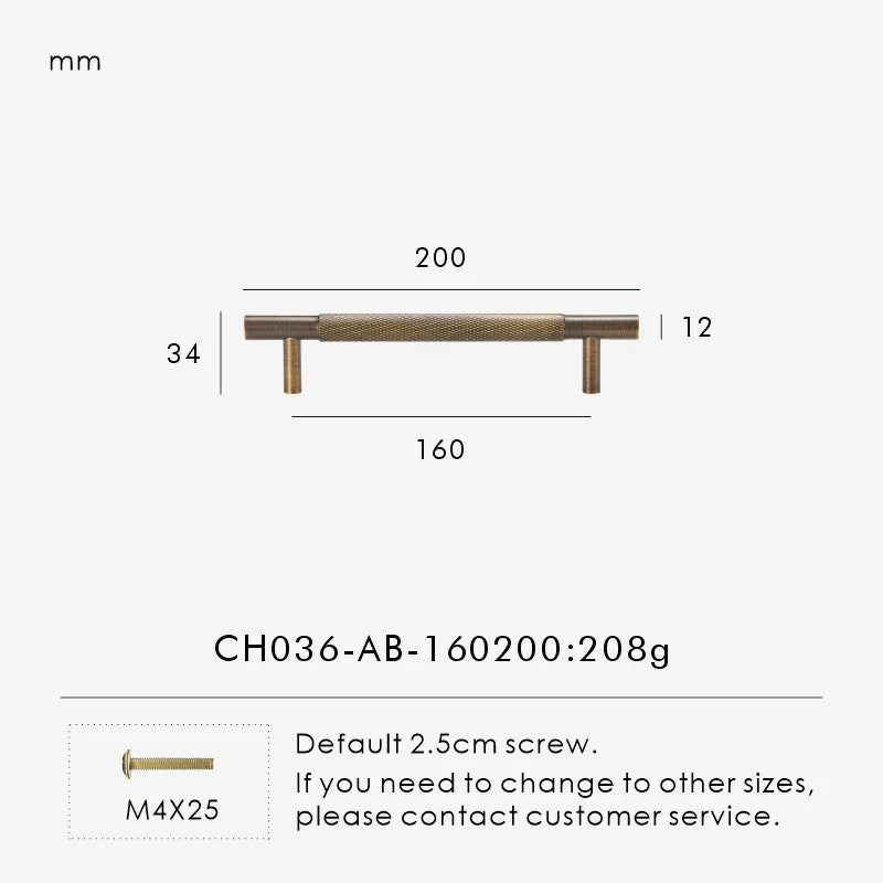 Antique Brass Cross-Knurled Cabinet Pull 7.87 inch