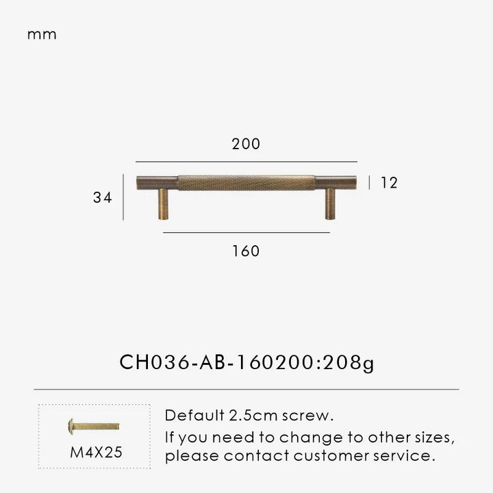 Antique Brass Cross-Knurled Cabinet Pull 7.87 inch