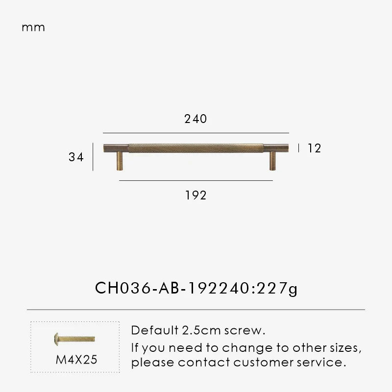 Antique Brass Cross-Knurled Cabinet Pull 9.44 inch