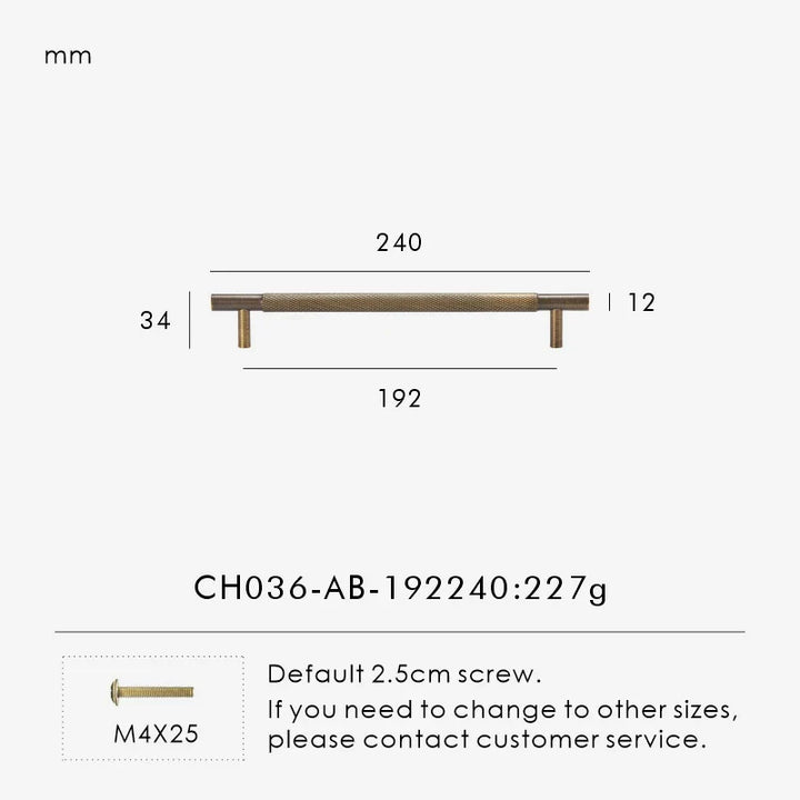 Antique Brass Cross-Knurled Cabinet Pull 9.44 inch