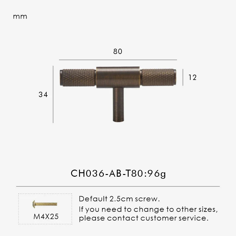 Antique Brass Cross-Knurled Cabinet T-Bar Pull