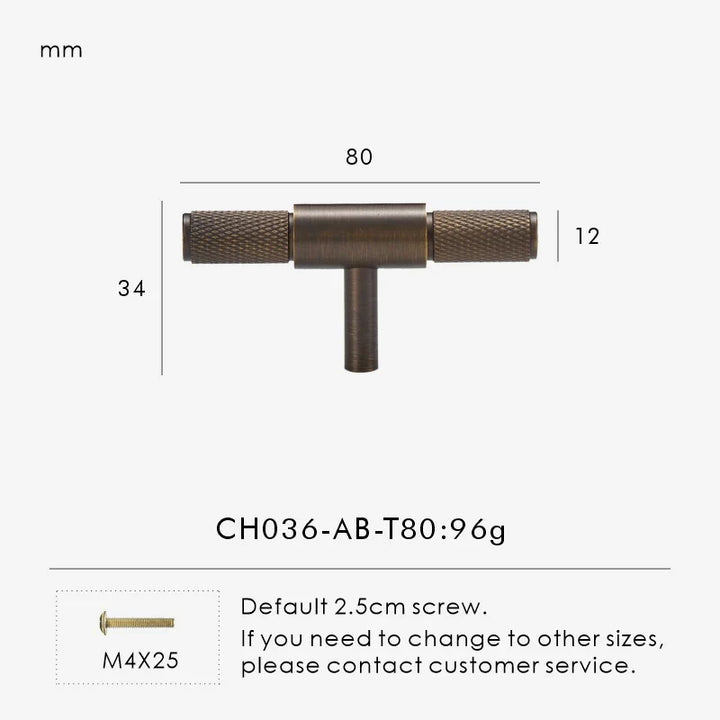 Antique Brass Cross-Knurled Cabinet T-Bar Pull