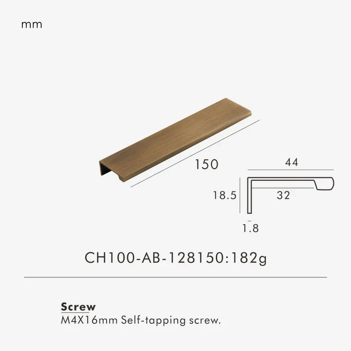 Antique Brass Edge Cabinet Pull 150mm