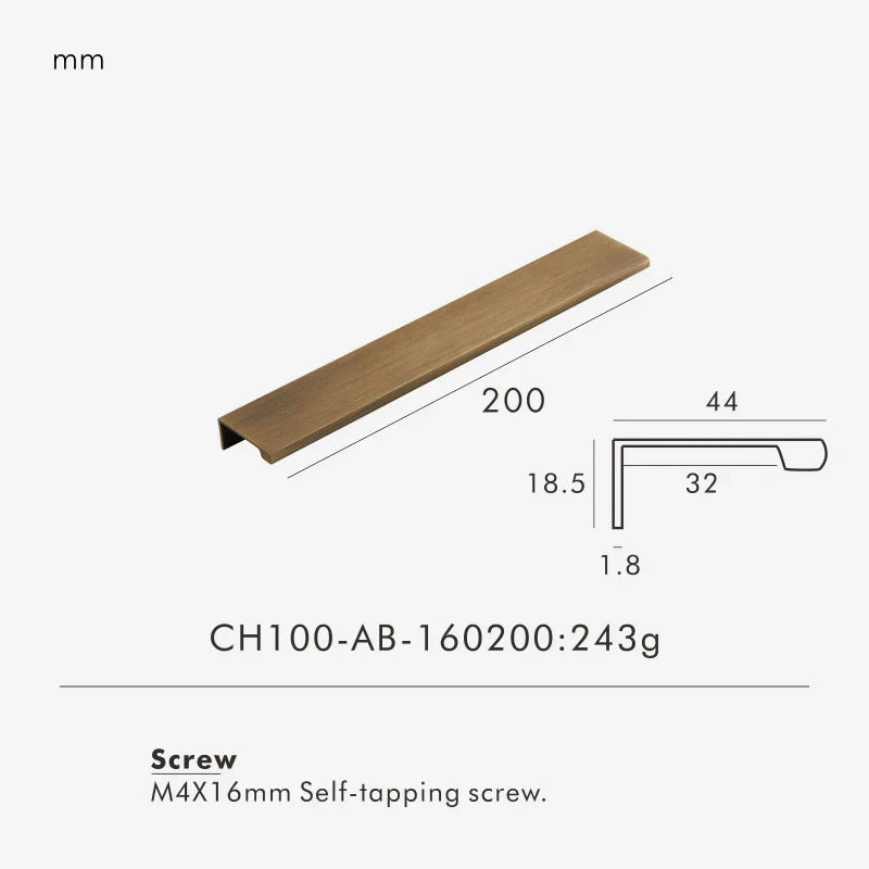 Antique Brass Edge Cabinet Pull 200mm