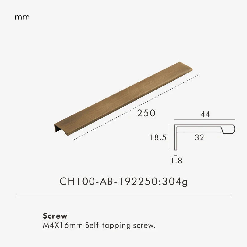 Antique Brass Edge Cabinet Pull 250mm