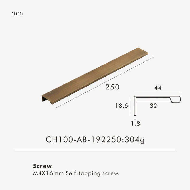 Antique Brass Edge Cabinet Pull 250mm