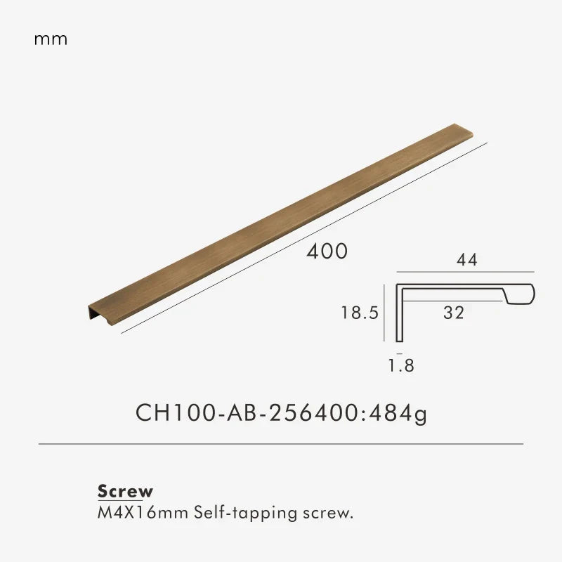 Antique Brass Edge Cabinet Pull 400mm
