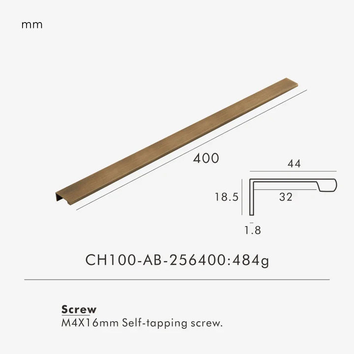 Antique Brass Edge Cabinet Pull 400mm