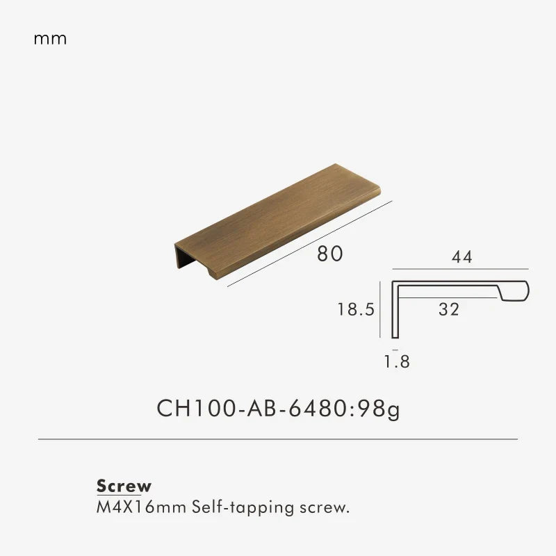Antique Brass Edge Cabinet Pull 80mm