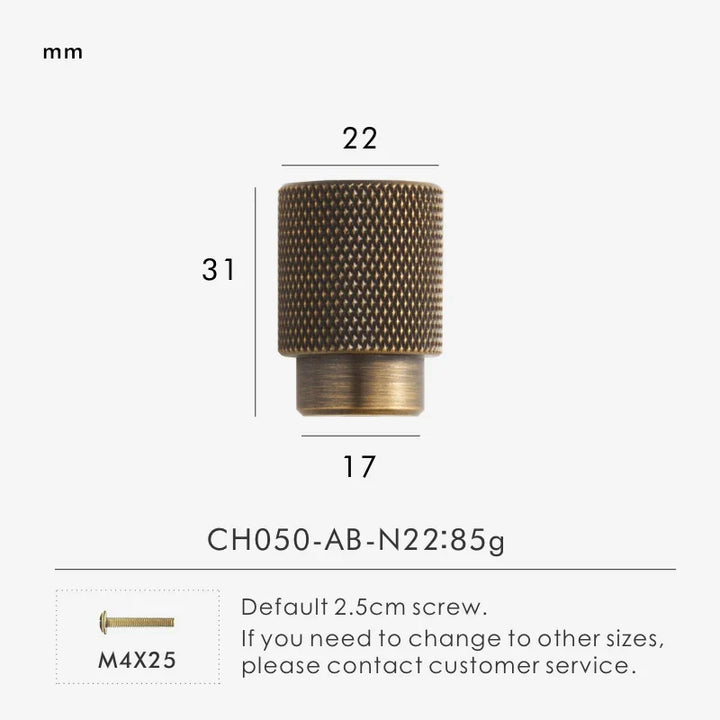 Antique Brass Cross-Knurled Cabinet Knob front view