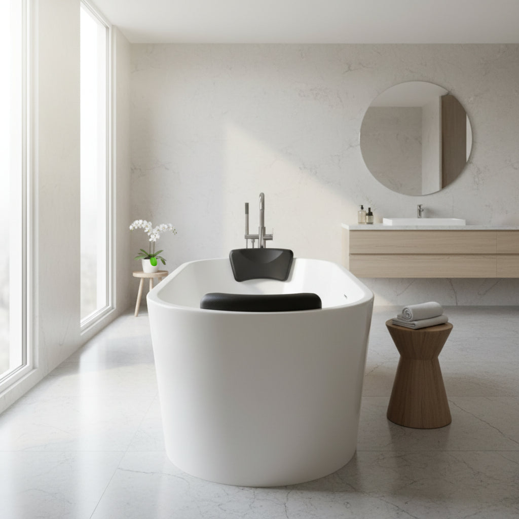 Charcoal Slate Contoured Silicone Bath Pillow mounted in bathtub