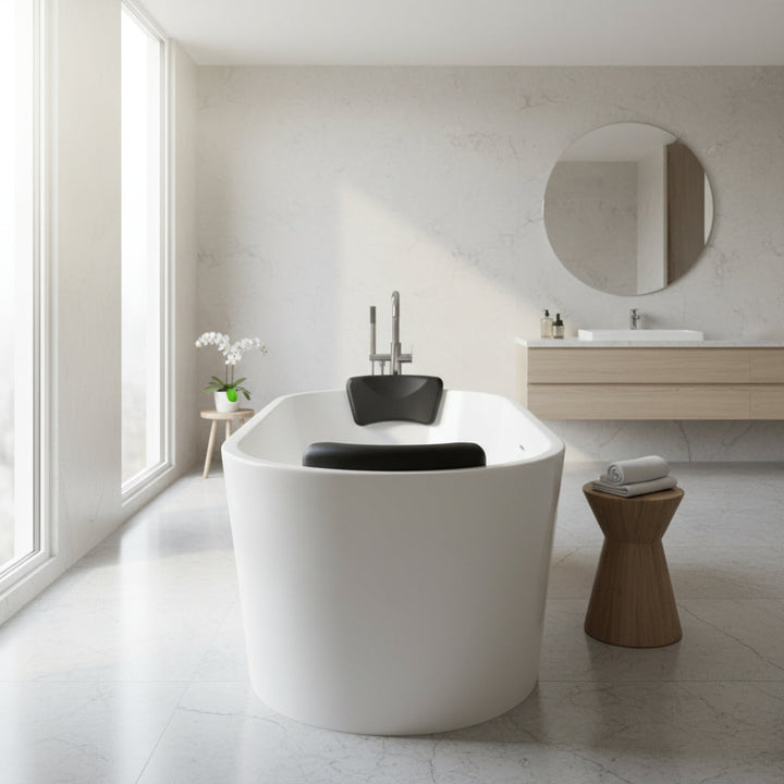 Charcoal Slate Contoured Silicone Bath Pillow mounted in bathtub