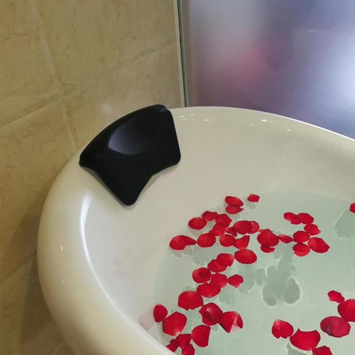 Charcoal Slate Contoured Silicone Bath Pillow with rose petal bath