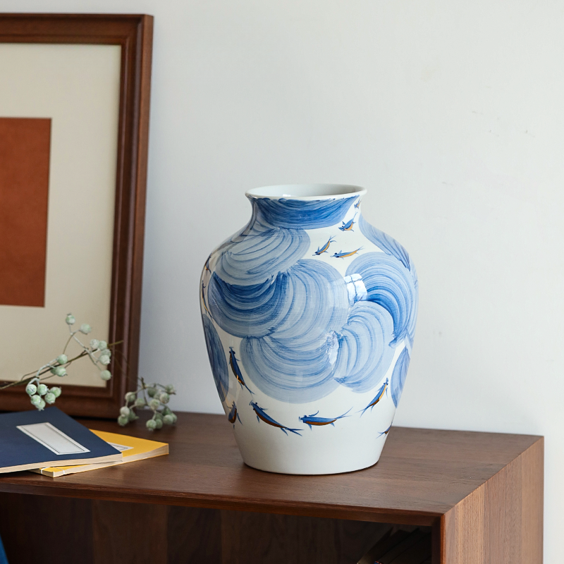 Artisan Blue Porcelain Flower Vase 0