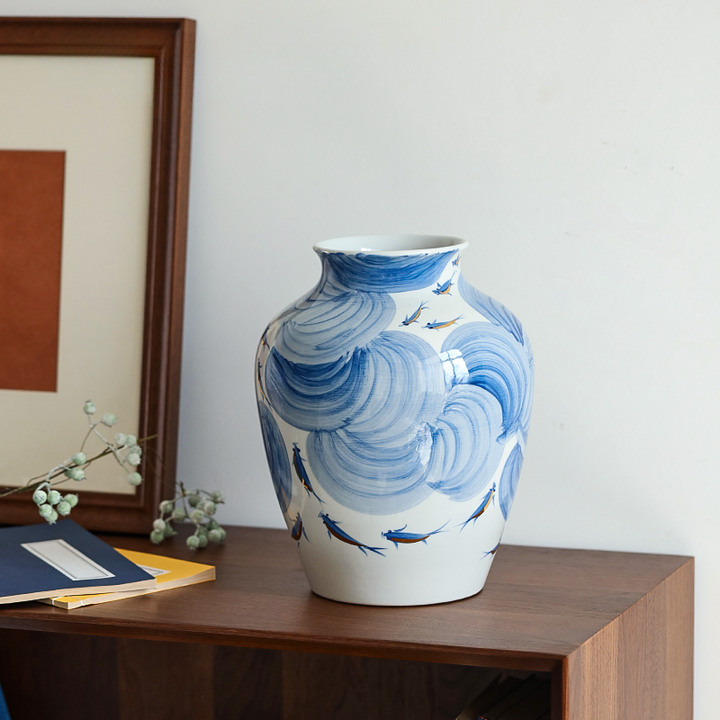 Artisan Blue Porcelain Flower Vase 0