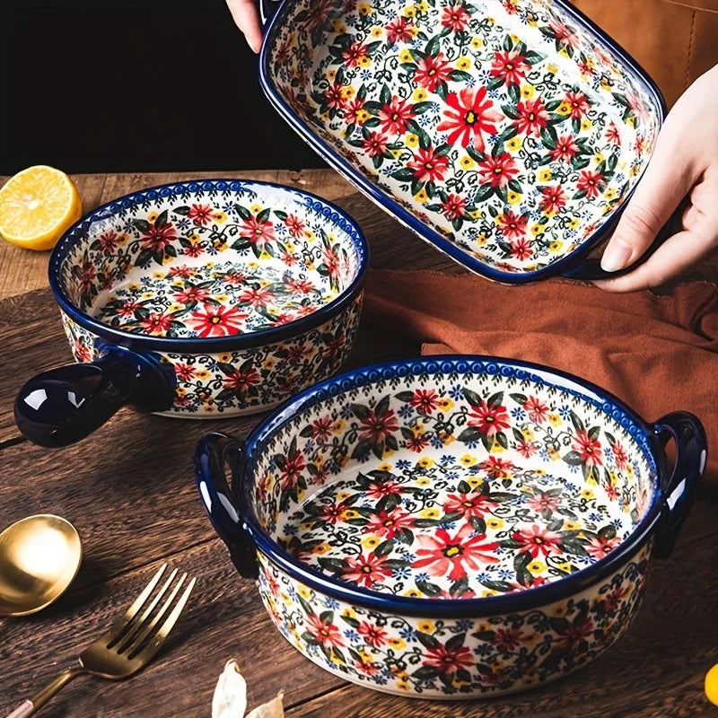 Artisan Floral Ceramic Bakeware Set 0