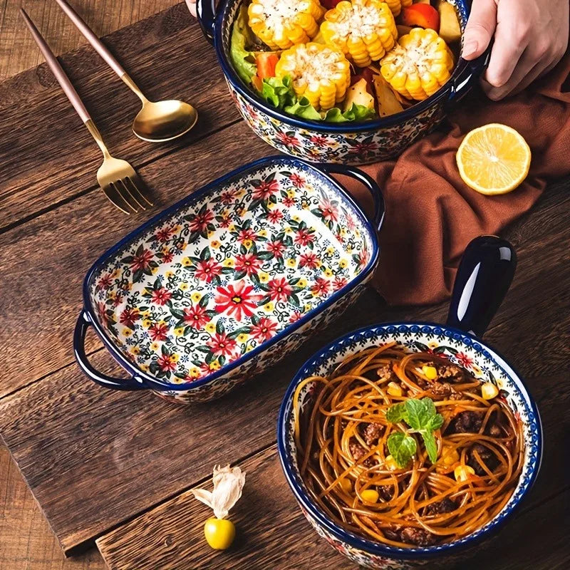 Artisan Floral Ceramic Bakeware Set 1