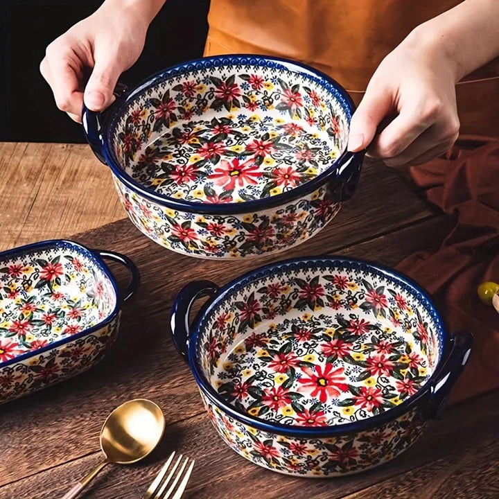 Artisan Floral Ceramic Bakeware Set 2