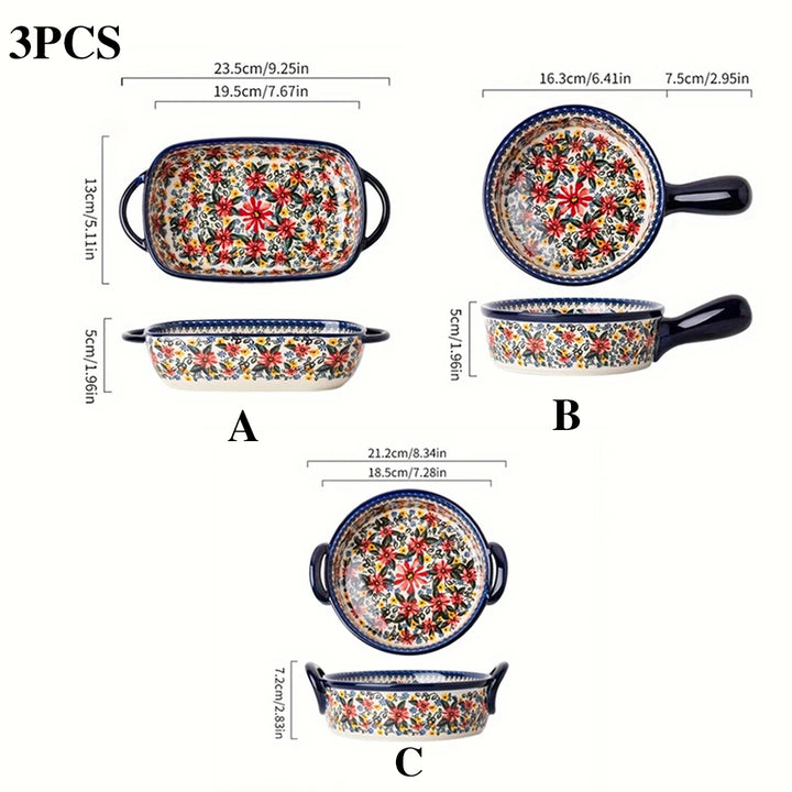 Artisan Floral Ceramic Bakeware Set 3