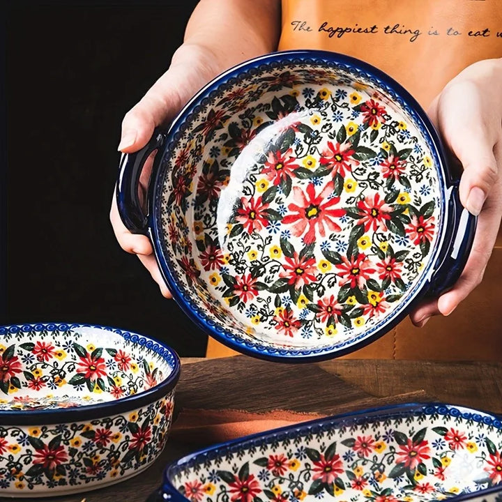 Artisan Floral Ceramic Bakeware Set 4