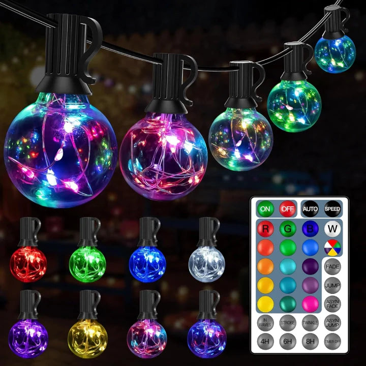 G40 Globe String Lights lit outdoor patio
