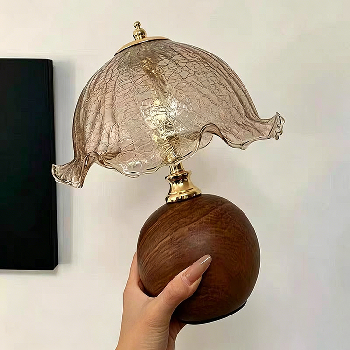 Gold Crackle Glass Flower Table Lamp Base Held in Hand