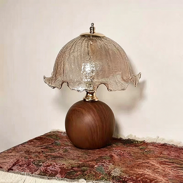Gold Crackle Glass Flower Table Lamp Detail View