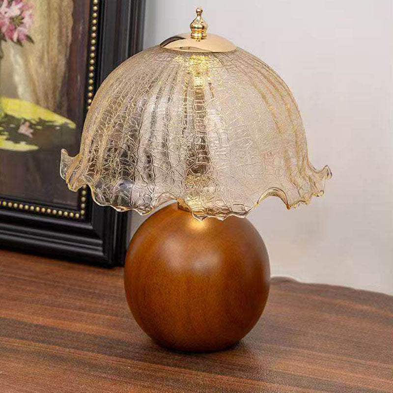 Gold Crackle Glass Flower Table Lamp Side View