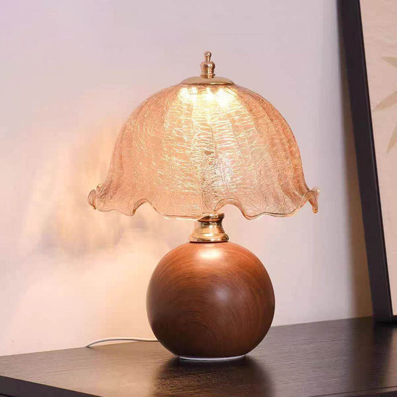 Gold Crackle Glass Flower Table Lamp Front View