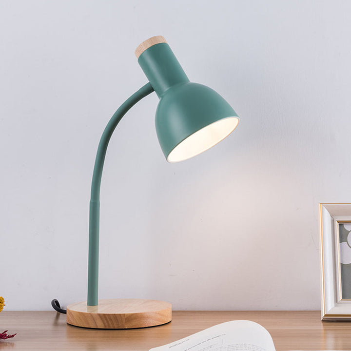 Wood-Base Gooseneck Desk Lamp on desk lifestyle
