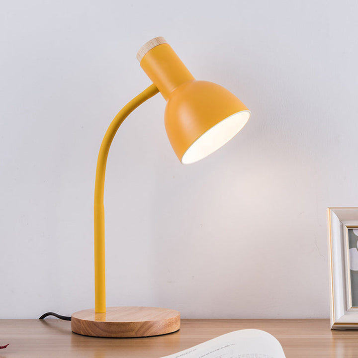 Wood-Base Gooseneck Desk Lamp adjustable arm detail