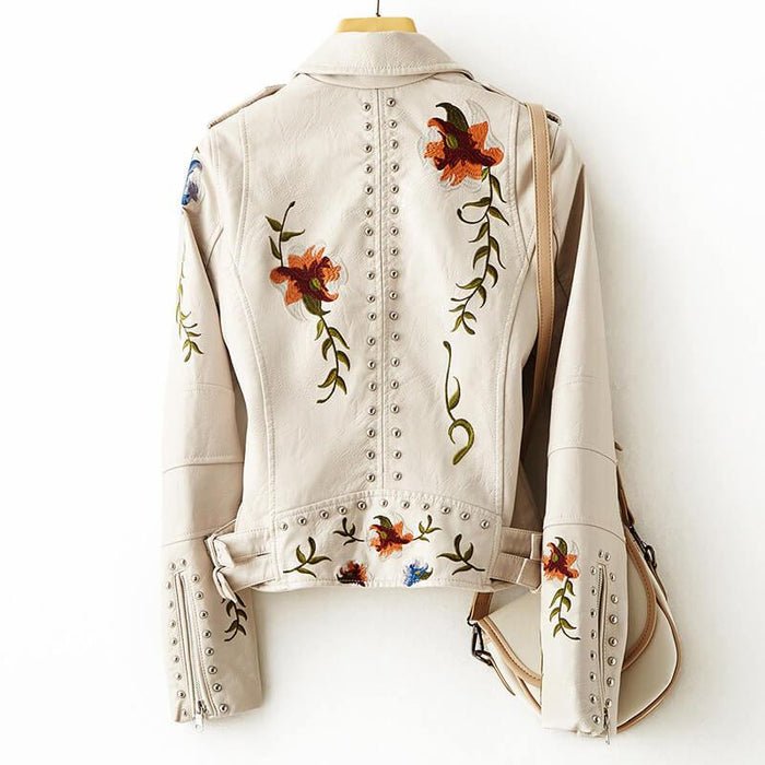 Pearl White Vegan Leather Jacket back view