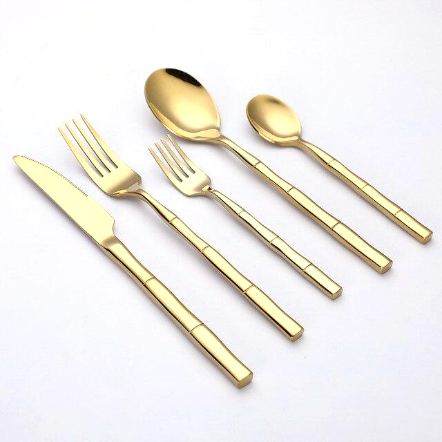 Gold Bamboo Handle Cutlery Set front view