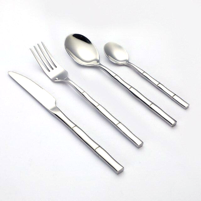 Silver Bamboo Handle Cutlery Set front view