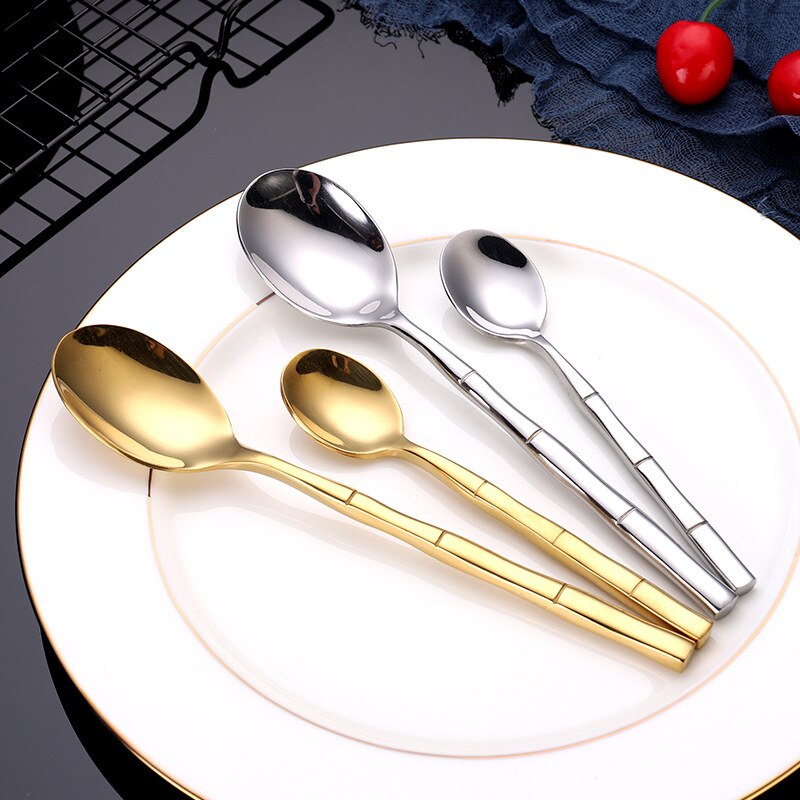 Bamboo Handle Cutlery Set place setting detail