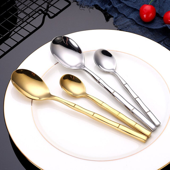 Bamboo Handle Cutlery Set place setting detail
