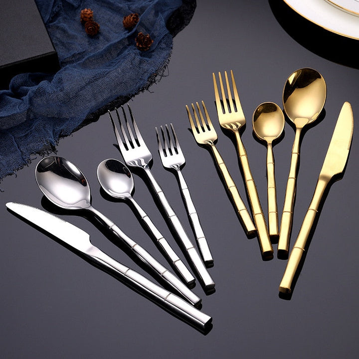 Gold Bamboo Handle Cutlery Set handle texture detail