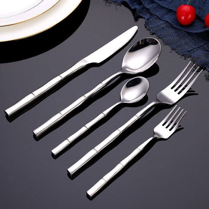 Silver Bamboo Handle Cutlery Set handle texture detail